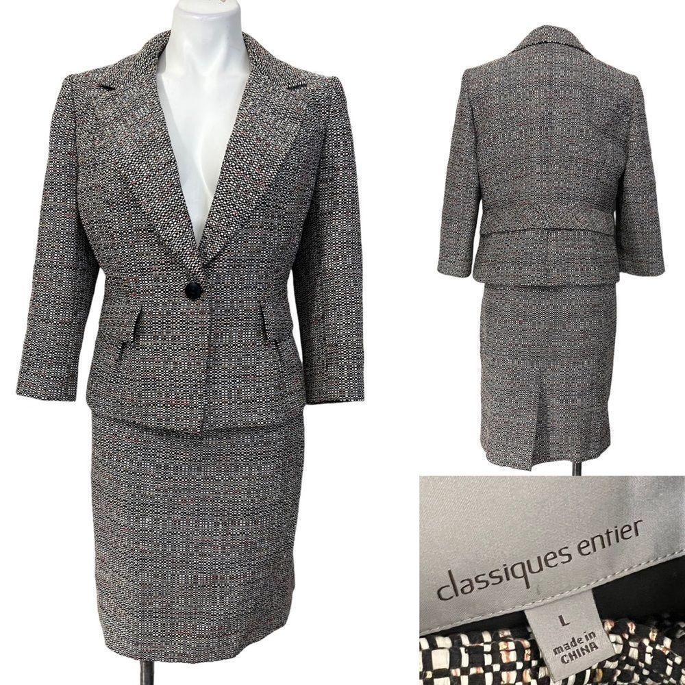 Classiques Entier skirt suit size L/10 tweed multicolor long sleeve 2-piece suit